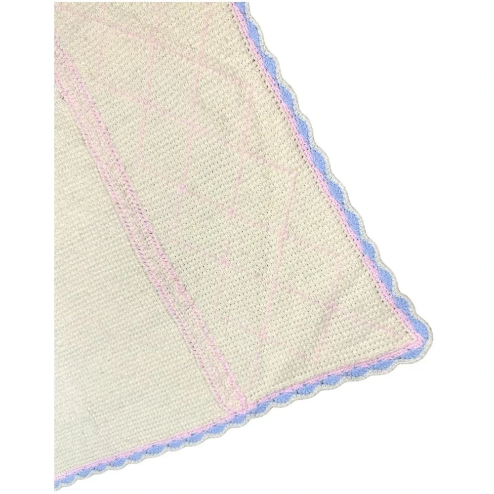 Vintage‎ Crochet Baby Blanket Teddy Bear Pastel Nursery Afghan Handmade 35